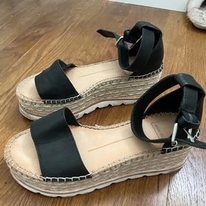 Dolce vita Larita toe wedge leather black espadrille sandals